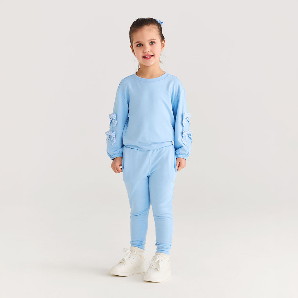 Edda Blue French Terry Bow Sweatshirt Jogger Set