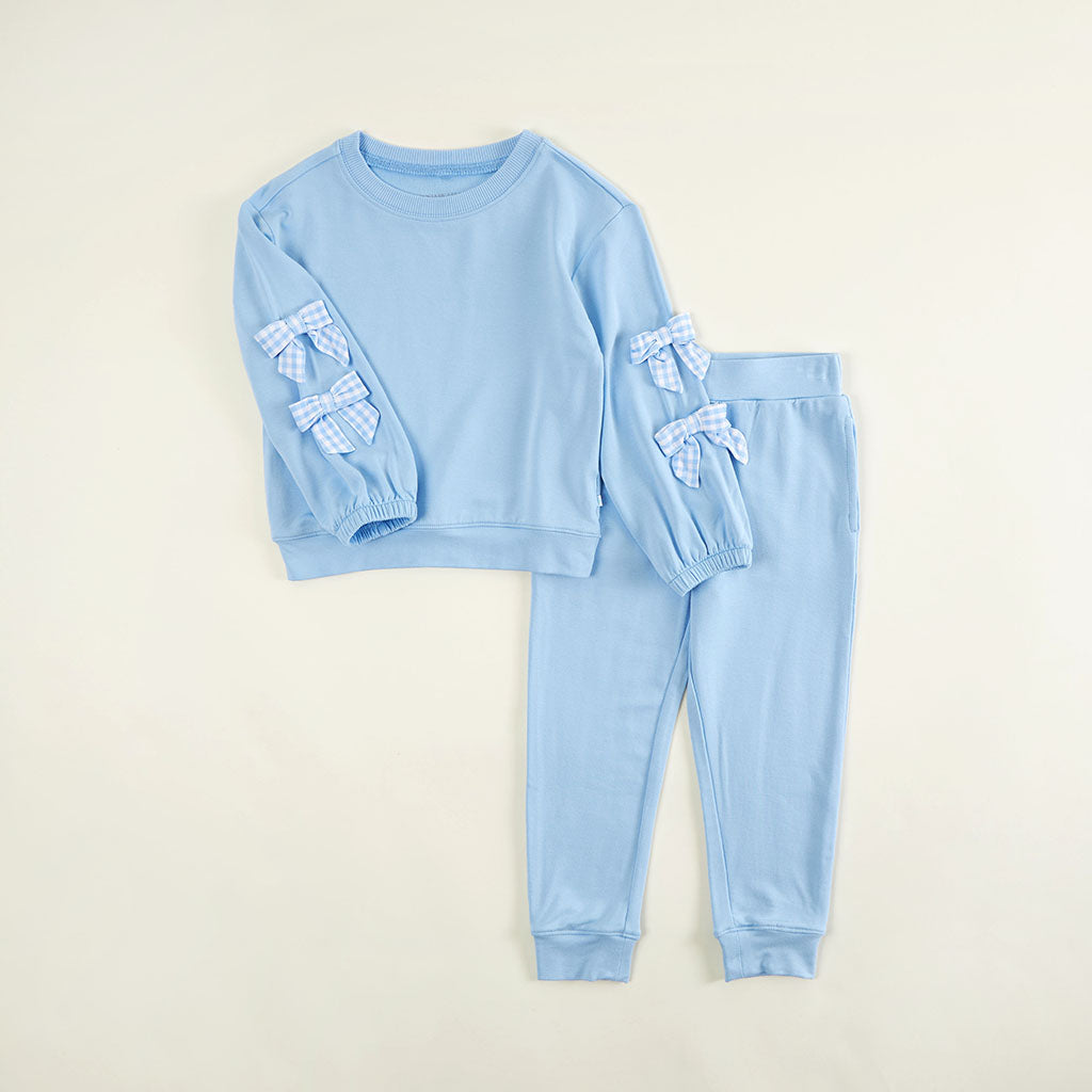 Edda Blue French Terry Bow Sweatshirt Jogger Set