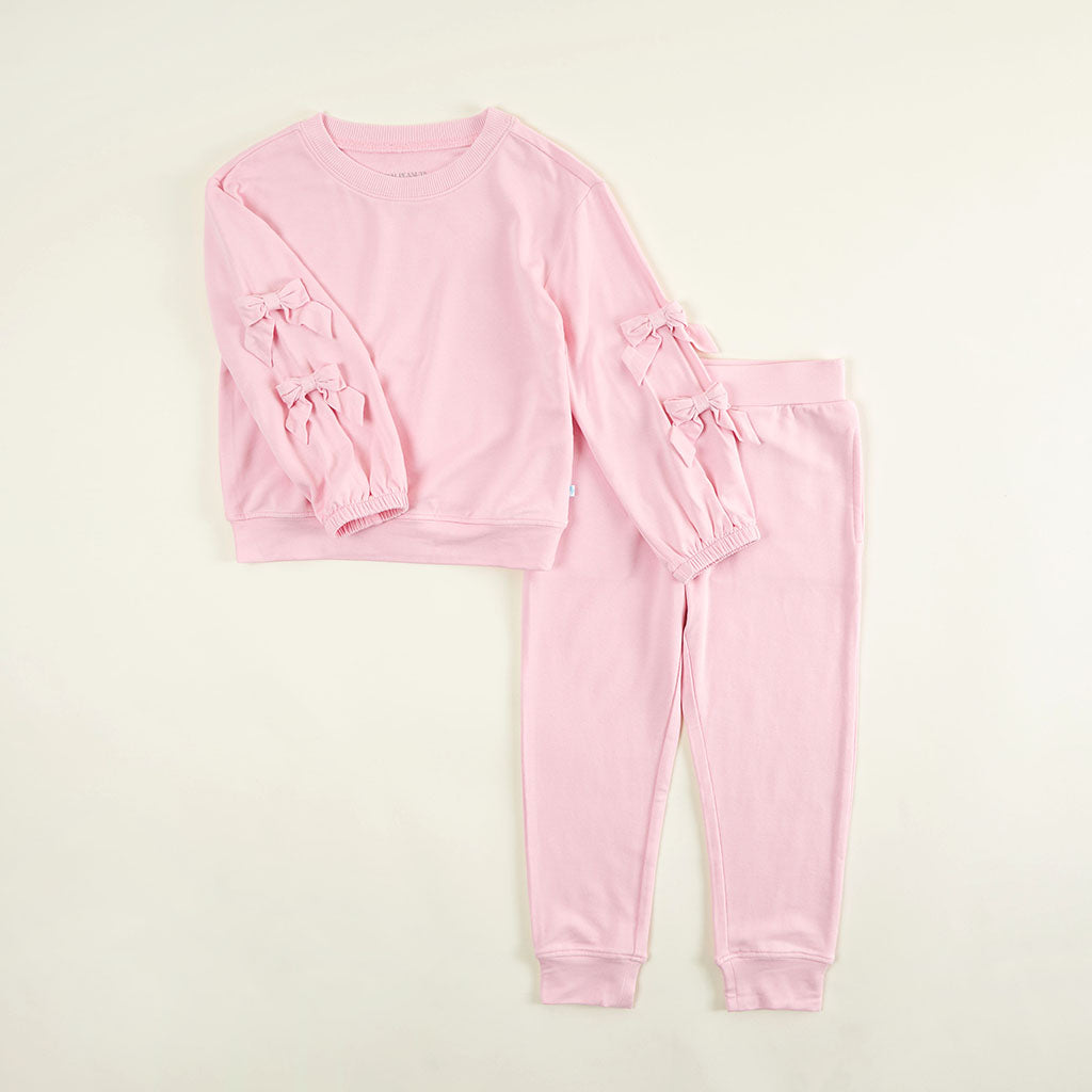 Harriet Blush French Terry Bow Sweatshirt Jogger Set